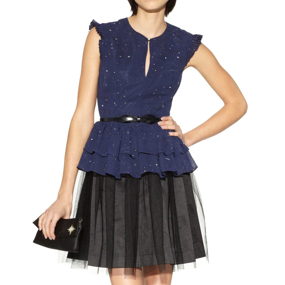 Retro Celestial Star 40s style Tulle belt Dress Cocktail peplum Noir Target - Picture 1 of 3